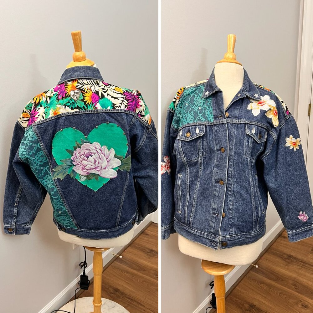 Vintage 80s Levi’s Floral Heart Denim Trucker Jacket USA Made